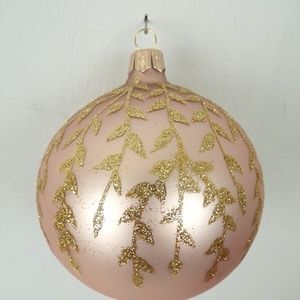 NEW Christmas Ball Ornament Soft Pink Metallic Gold Leaf NEW Holiday